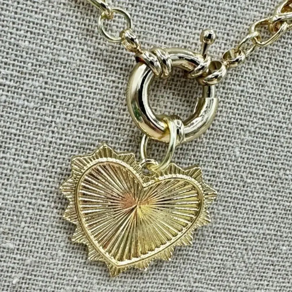 Gold Luxe Heart Statement Necklace Chunky Oversized - Picture 4 of 7